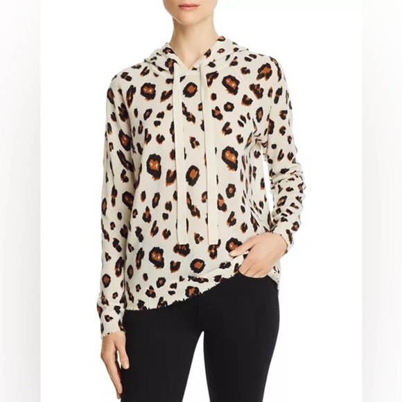 Minnie Rose Leopard Print Cashmere Hooded Sweatshirt Size Large - Picture 1 of 13